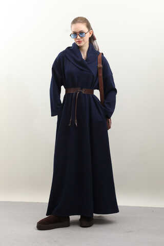 V Şal Yaka Modal Elbise Lacivert - 1