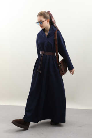 V Şal Yaka Modal Elbise Lacivert - 2