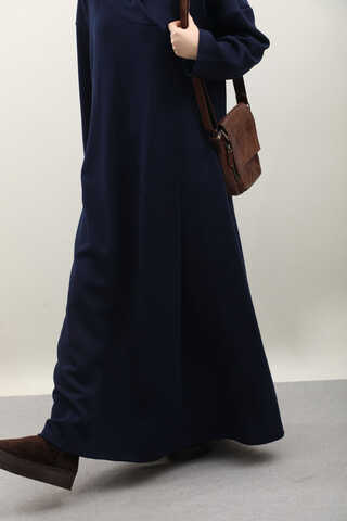V Şal Yaka Modal Elbise Lacivert - 7