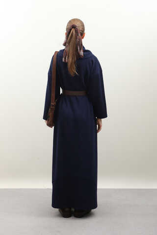 V Şal Yaka Modal Elbise Lacivert - 5