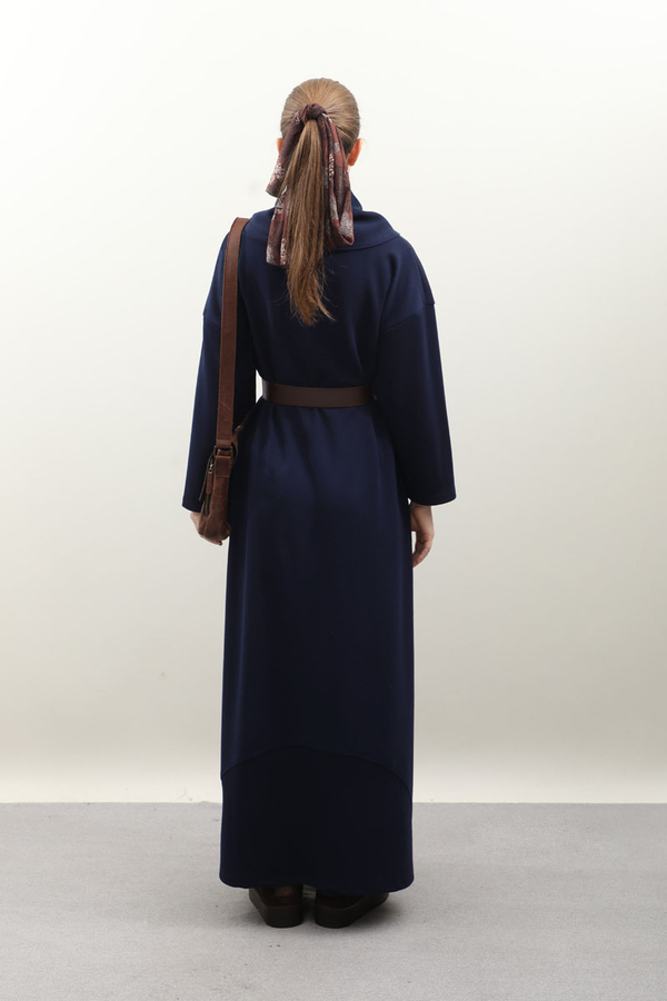 V Şal Yaka Modal Elbise Lacivert - 5