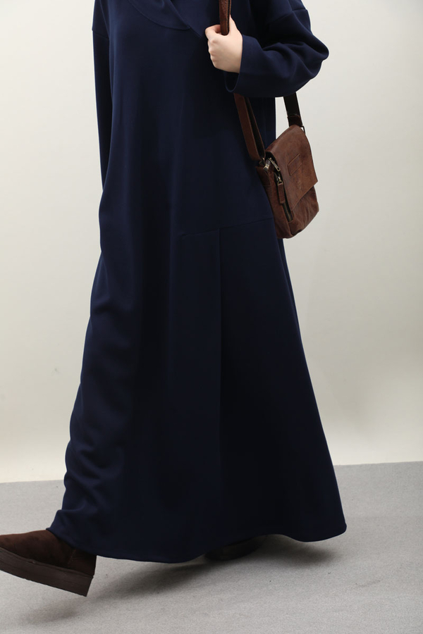 V Şal Yaka Modal Elbise Lacivert - 7