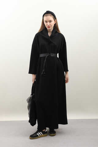 V Şal Yaka Modal Elbise Siyah - 1