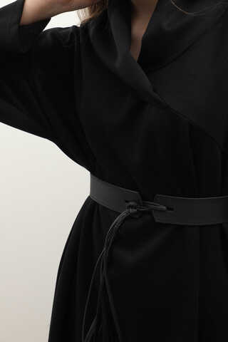 V Şal Yaka Modal Elbise Siyah - 8