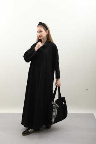 V Şal Yaka Modal Elbise Siyah - 10