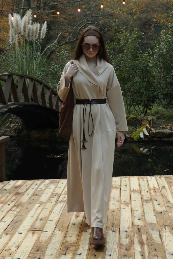 V Şal Yaka Modal Elbise Taş 