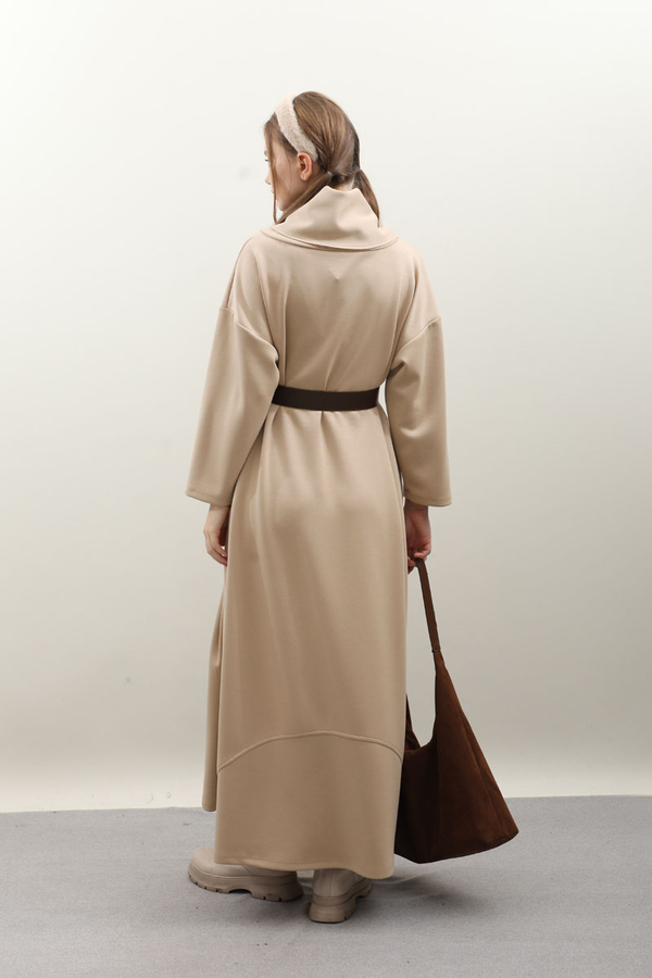 V Şal Yaka Modal Elbise Taş - 16