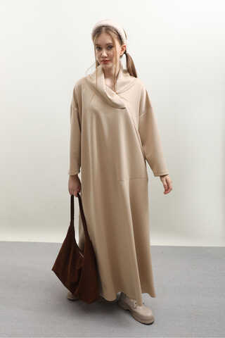 V Şal Yaka Modal Elbise Taş - 11