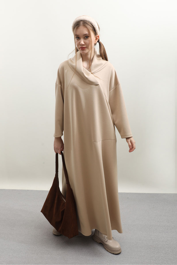 V Şal Yaka Modal Elbise Taş - 11