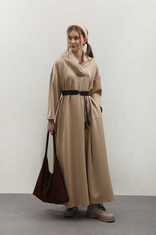 V Şal Yaka Modal Elbise Taş - 12