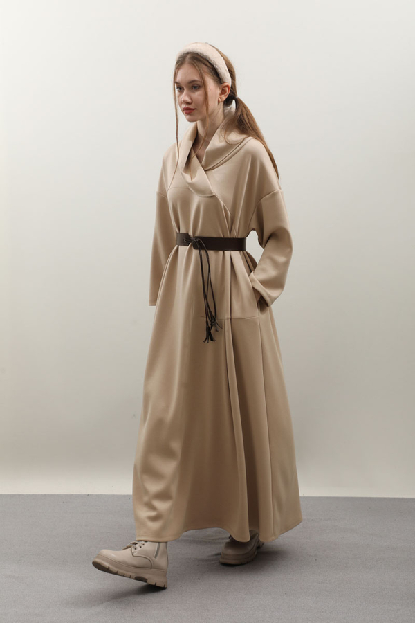 V Şal Yaka Modal Elbise Taş - 8