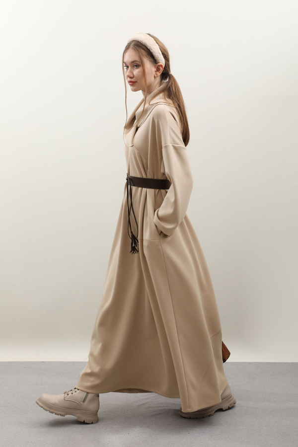 V Şal Yaka Modal Elbise Taş - 13