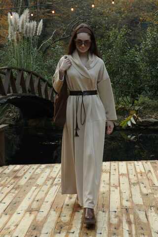 V Şal Yaka Modal Elbise Taş - 1