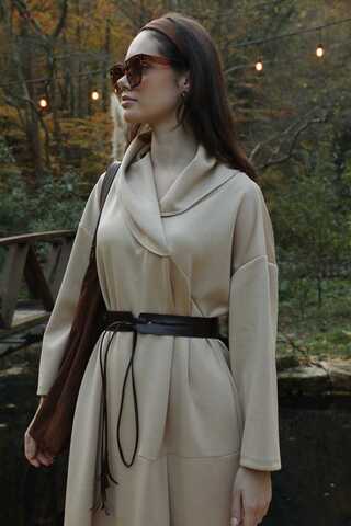 V Şal Yaka Modal Elbise Taş - 2