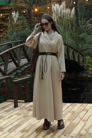 V Şal Yaka Modal Elbise Taş - 3