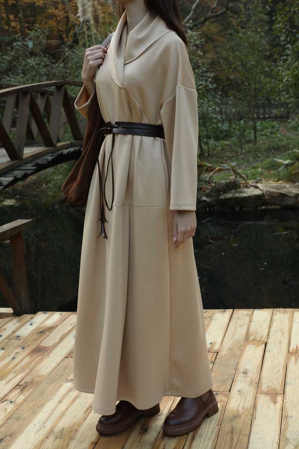 V Şal Yaka Modal Elbise Taş - 6