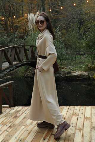 V Şal Yaka Modal Elbise Taş - 7