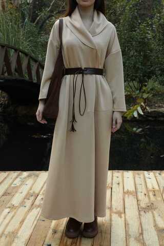 V Şal Yaka Modal Elbise Taş - 4