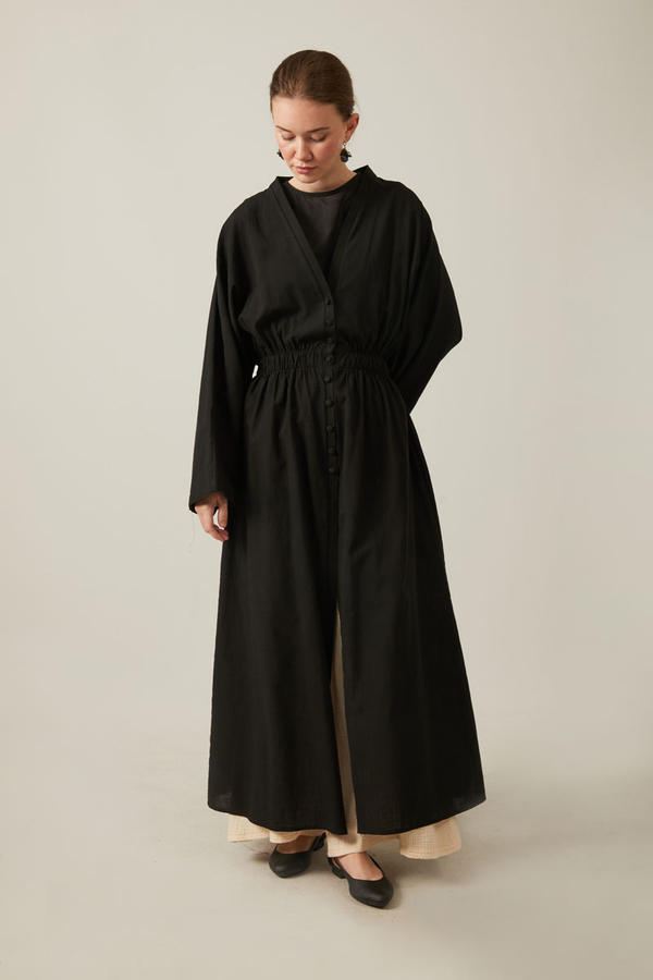 V Yaka Abaya Siyah - 3