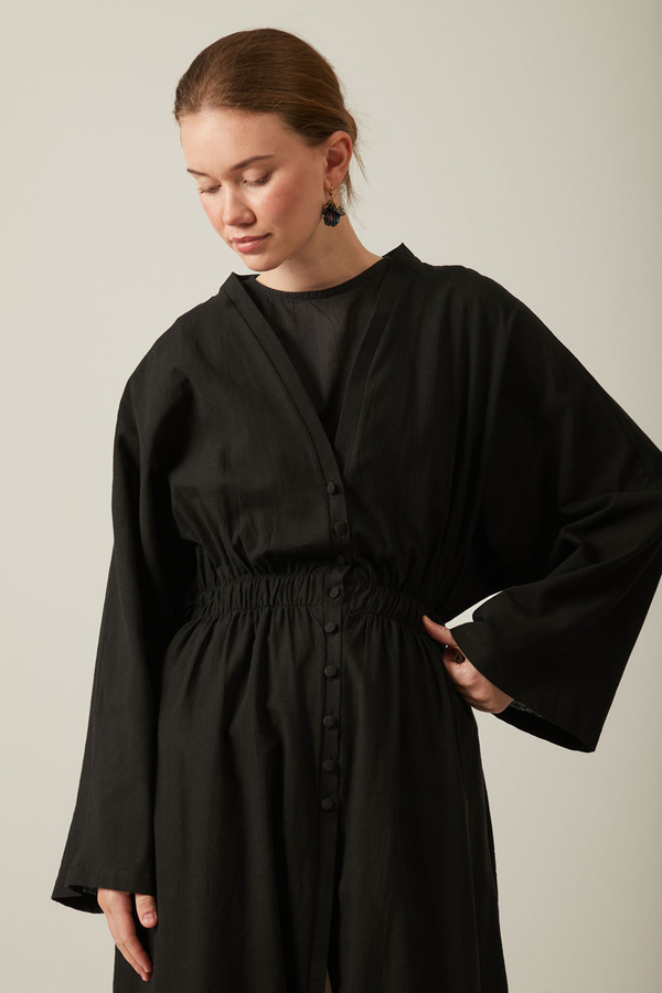 V Yaka Abaya Siyah - 5