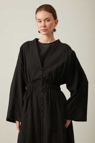 V Yaka Abaya Siyah - 6