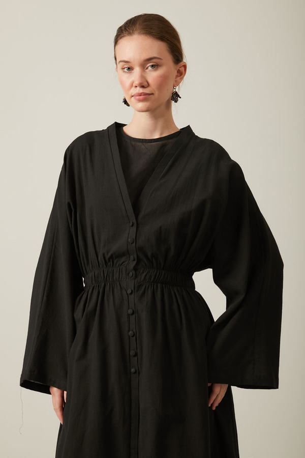 V Yaka Abaya Siyah - 6