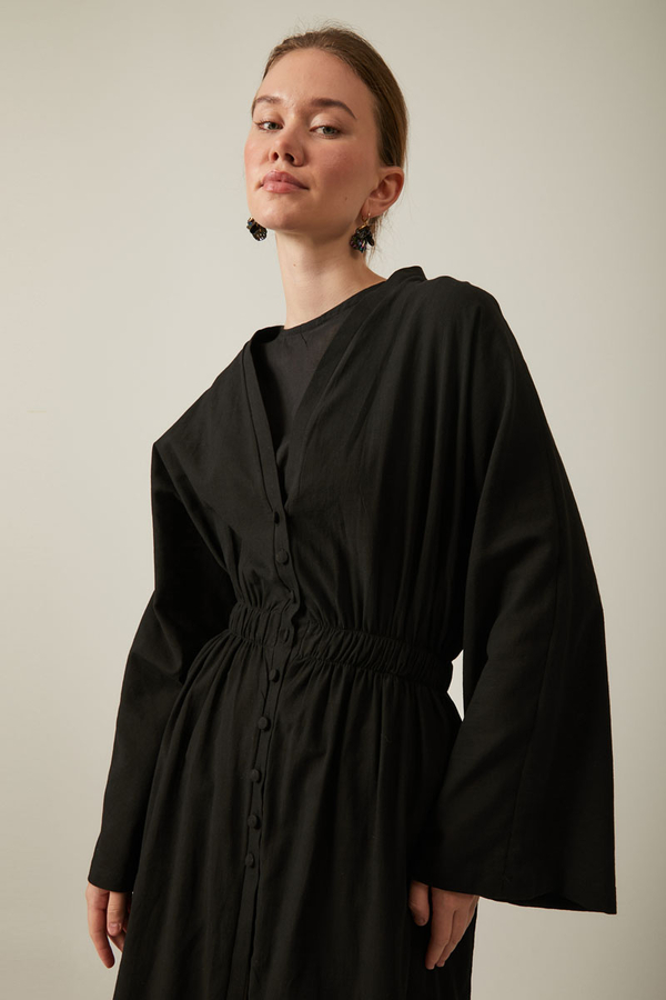 V Yaka Abaya Siyah - 8