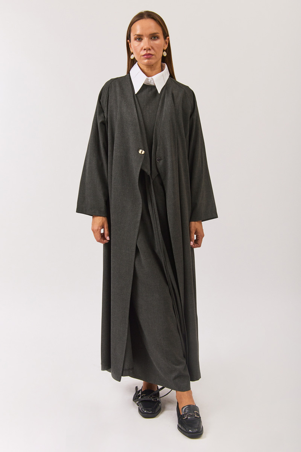 V Yaka Bağlamalı Abaya Antrasit - 2