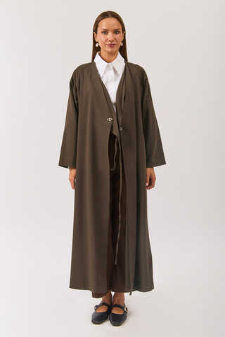 V Yaka Bağlamalı Abaya Kahverengi - 6
