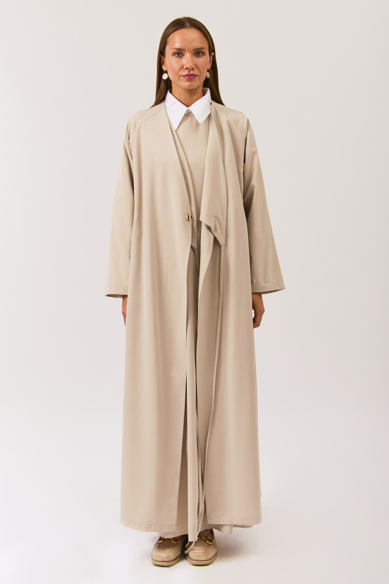 V Yaka Bağlamalı Abaya Taş