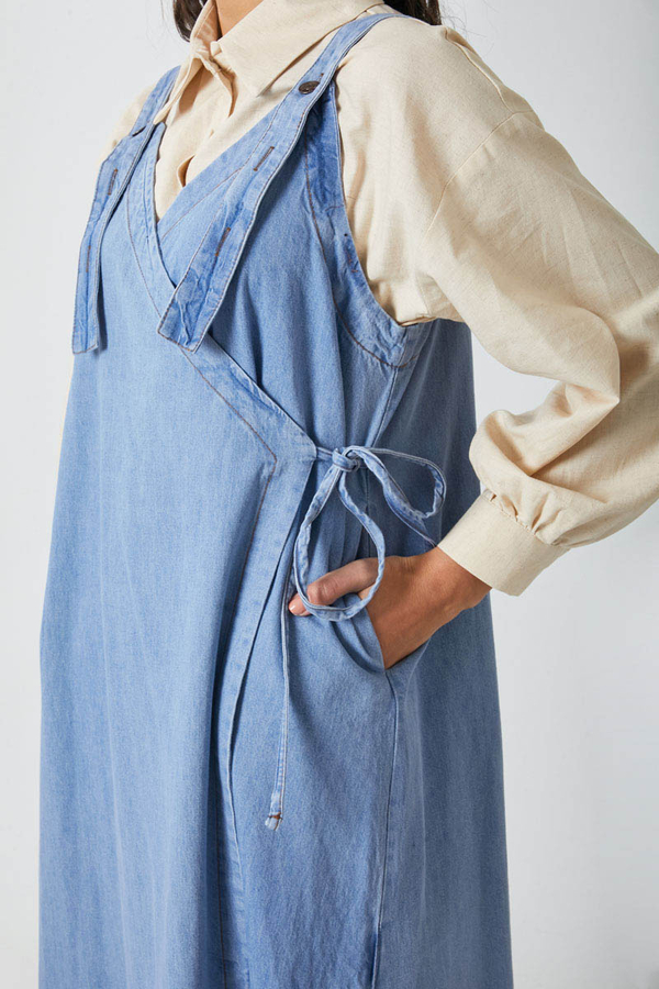 V Yaka Bağlamalı Jile Açık Mavi - 4