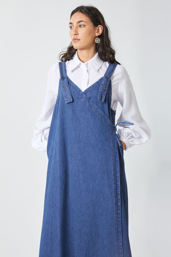 V Yaka Bağlamalı Jile Koyu Mavi - 1