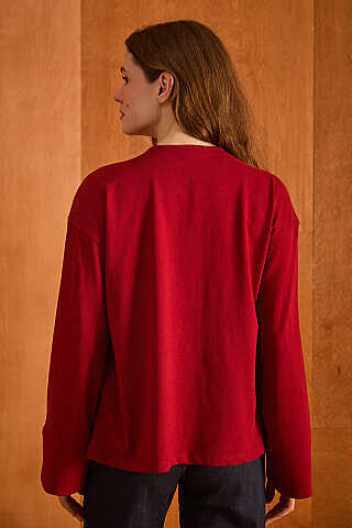 V Yaka Basic Tişört Bordo - 6