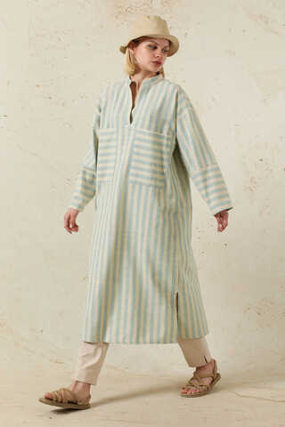 V Yaka Keten Tunik Bebe Mavisi - 3