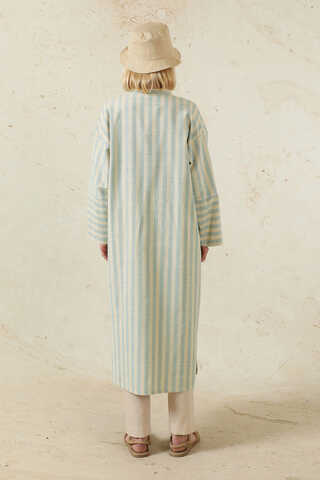 V Yaka Keten Tunik Bebe Mavisi - 6