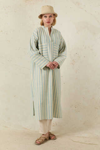 V Yaka Keten Tunik Bebe Mavisi - 1