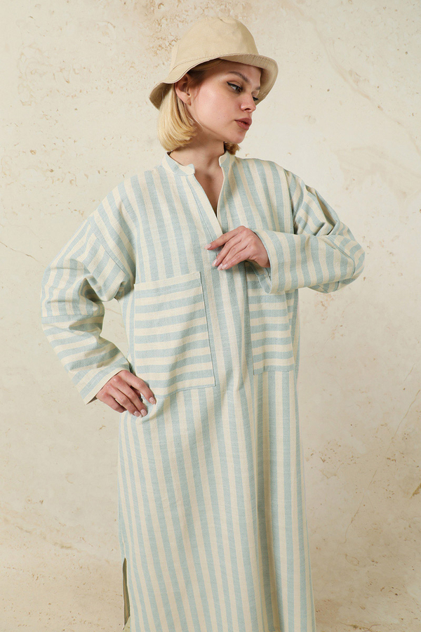 V Yaka Keten Tunik Bebe Mavisi - 2