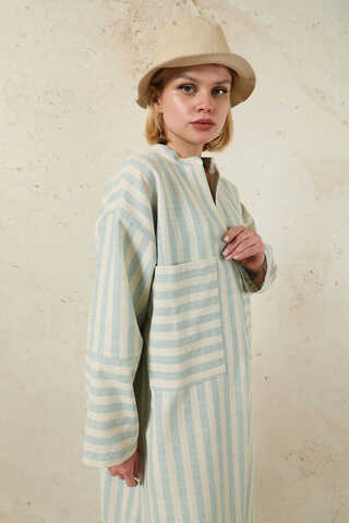 V Yaka Keten Tunik Bebe Mavisi - 4