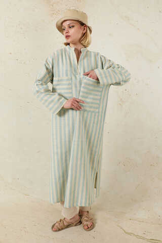 V Yaka Keten Tunik Bebe Mavisi - 5