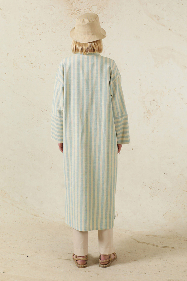 V Yaka Keten Tunik Bebe Mavisi - 6