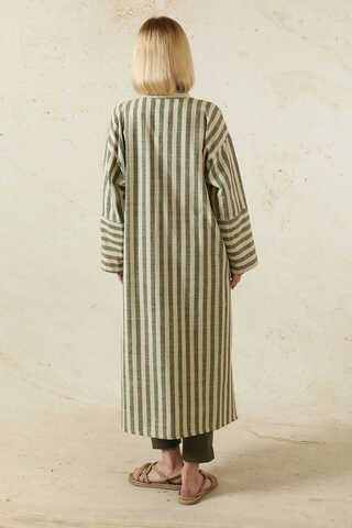 V Yaka Keten Tunik Haki - 6