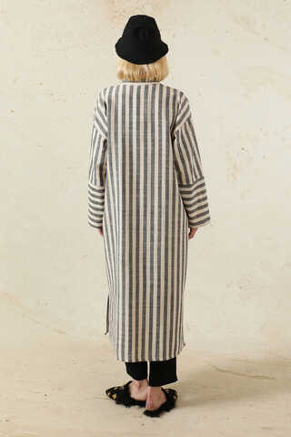 V Yaka Keten Tunik Siyah - 6