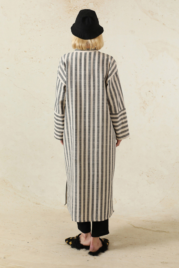 V Yaka Keten Tunik Siyah - 6