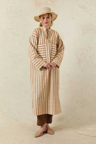 V Yaka Keten Tunik Taba - 1