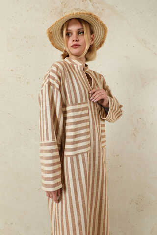 V Yaka Keten Tunik Taba - 2