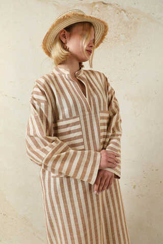 V Yaka Keten Tunik Taba - 4