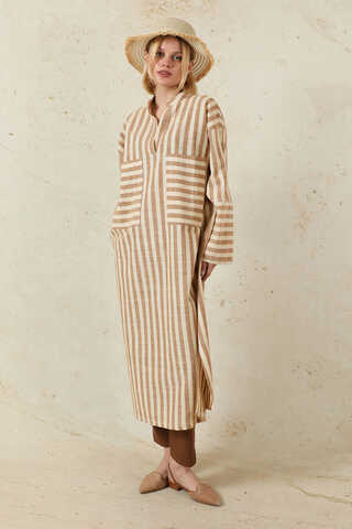 V Yaka Keten Tunik Taba - 5