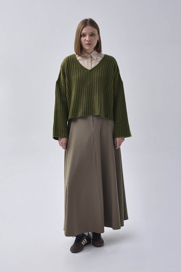 V Yaka Crop Kazak Haki - 1