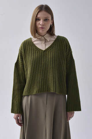 V Yaka Crop Kazak Haki - 7