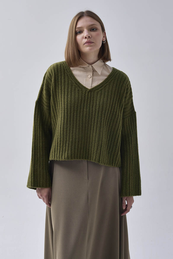 V Yaka Crop Kazak Haki - 8